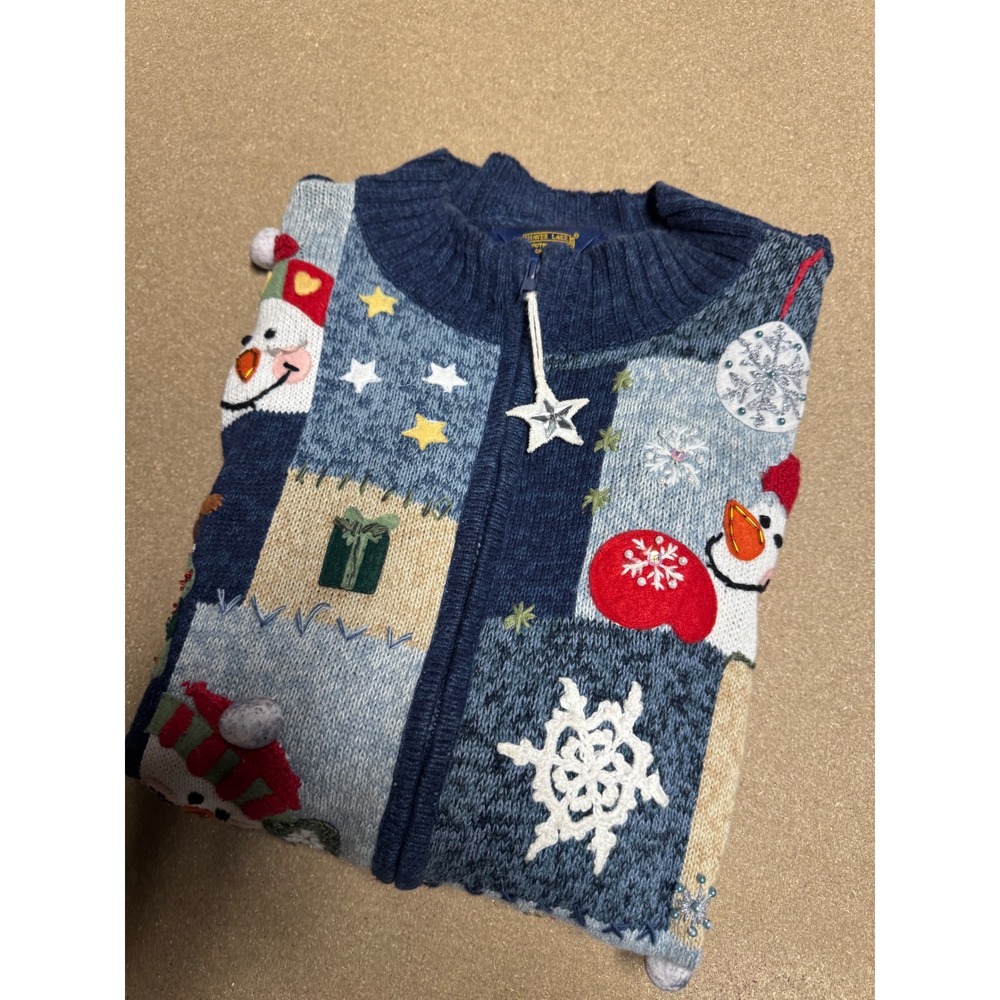 Shaver Lake Authentic Casuals‎ Womens XL Ugly Christmas Sweater Snowman Zip Up